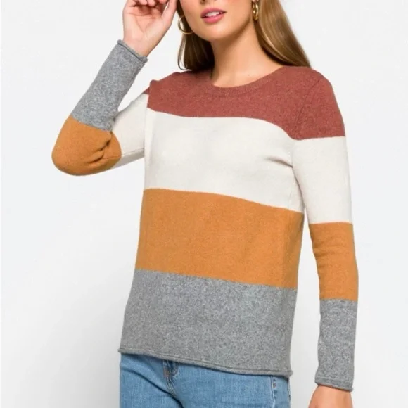 Pinque Burnt Orange, Cream, Gray Gina Crew Neck Sweater Women’s Large - Picture 5 of 7